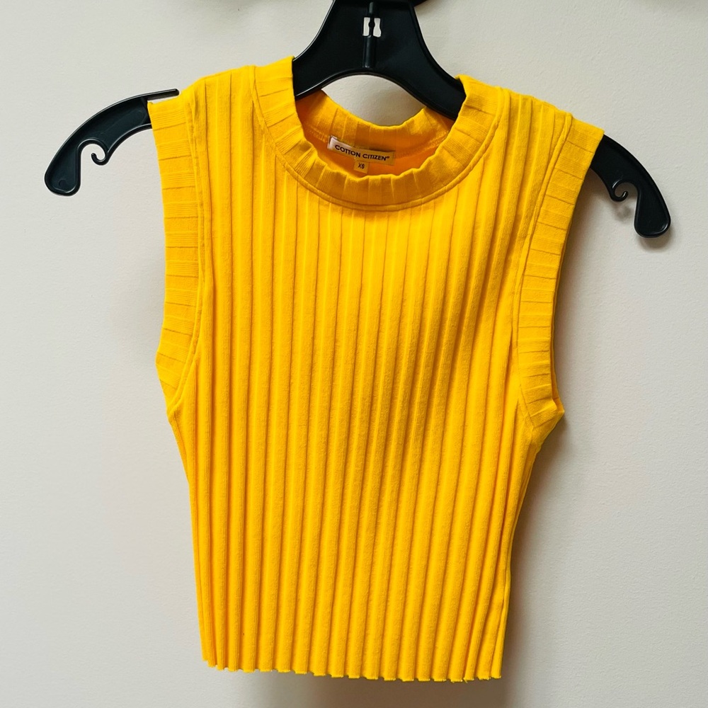 Cotton Citizen Yellow Ribbed Crop Muscle Tee